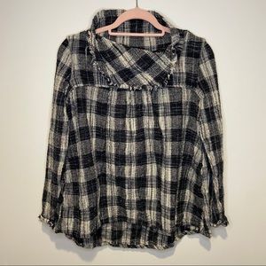 free people black and white plaid blouse size small